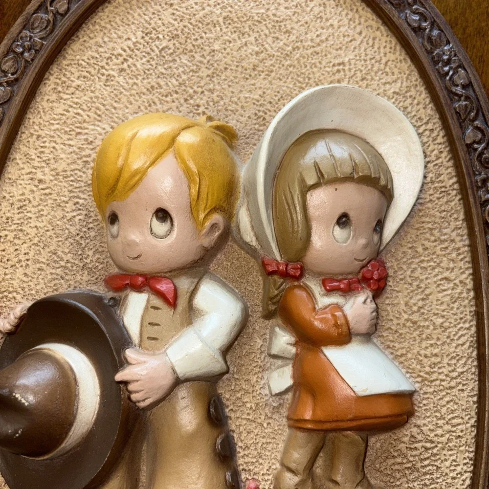 Vintage Pair of 2 Homco Hubbell Oval Wall Plaques with Cute Cowboy & Cowgirl